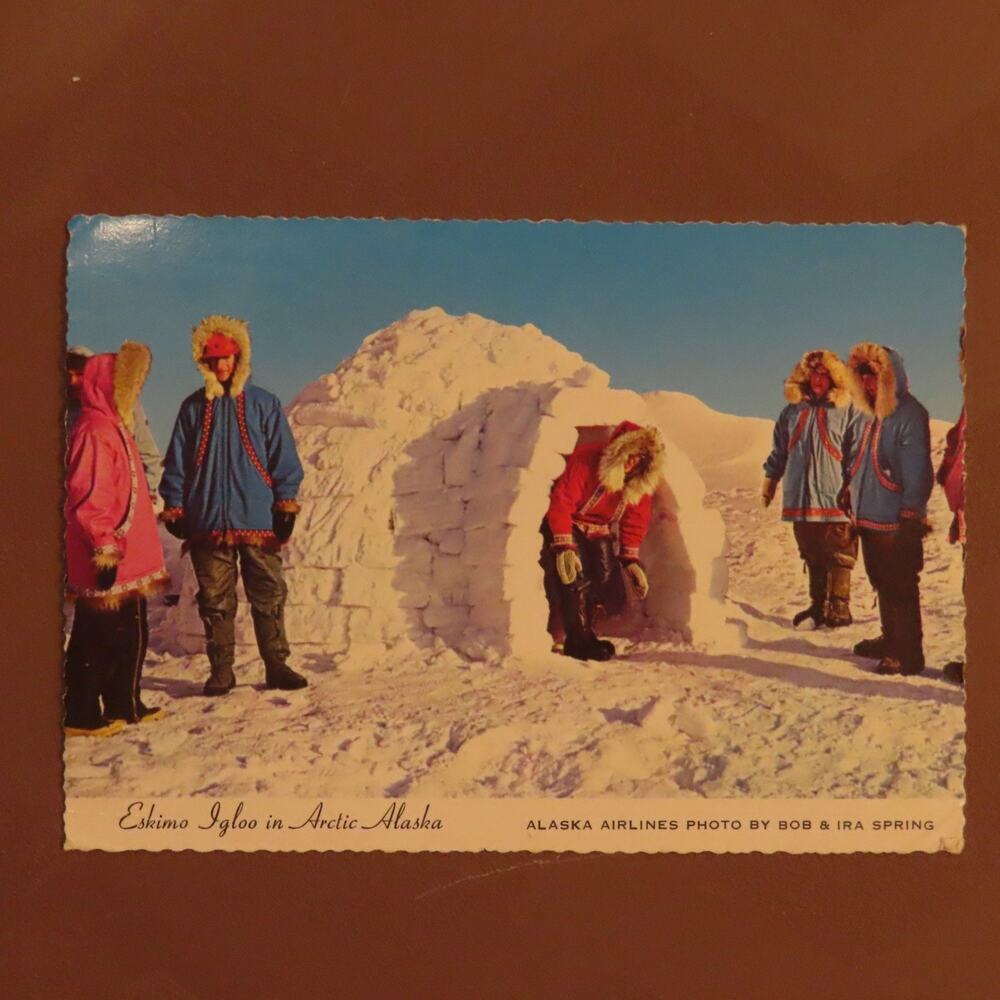 1974 Eskimo Igloo in Arctic Alaska Airlines Vintage Scalloped .08 Stamp Postcard